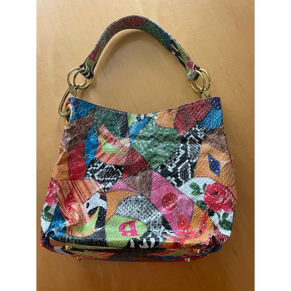 colorful y2k patchwork Braciano shoulder bag/purse boho slouchy faux snakeskin